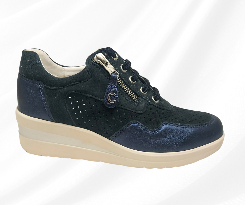 CINZIA SOFT 121458 BLU scarpa comoda donna con lacci e lampo