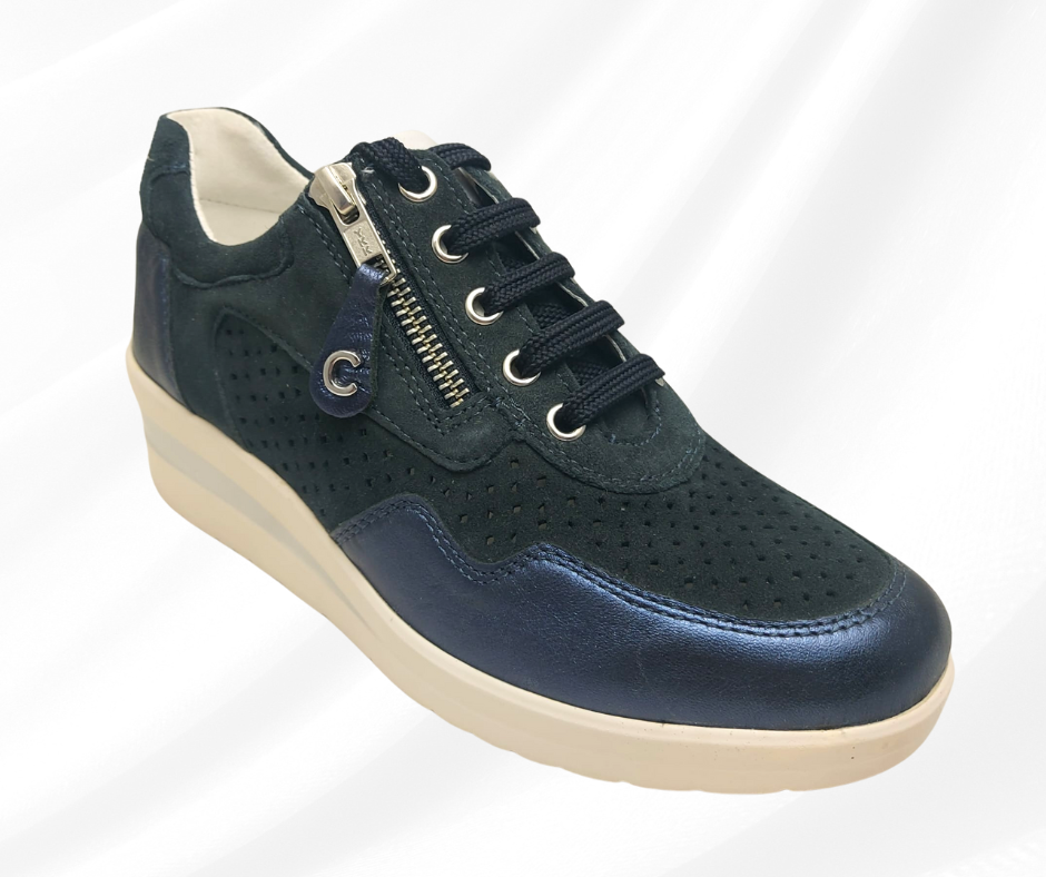 CINZIA SOFT 121458 BLU scarpa comoda donna con lacci e lampo