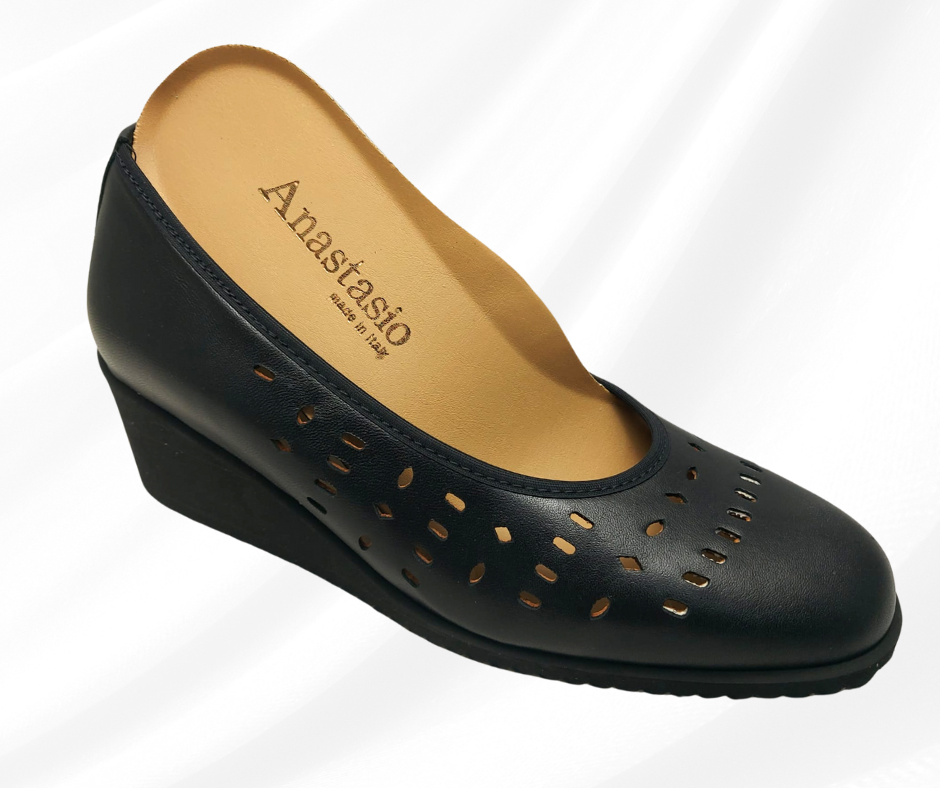 Anastasio 1244 nero scarpa comoda donna con zeppa predisposta per plantari