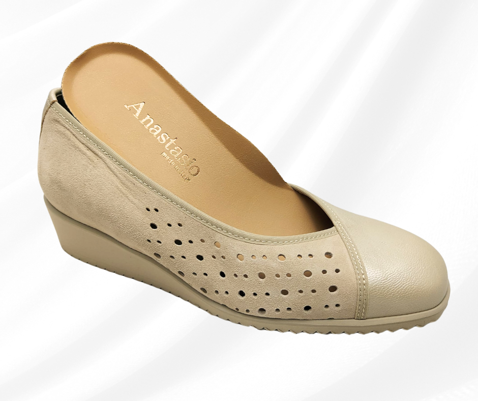 Anastasio 1319 sand scarpa comoda donna con zeppa predisposta per plantari
