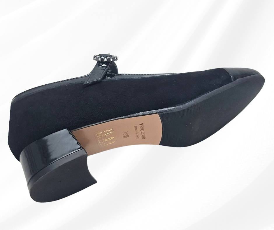 CONFORT 1477 NERO decolte' con tacco in camoscio con cinturino