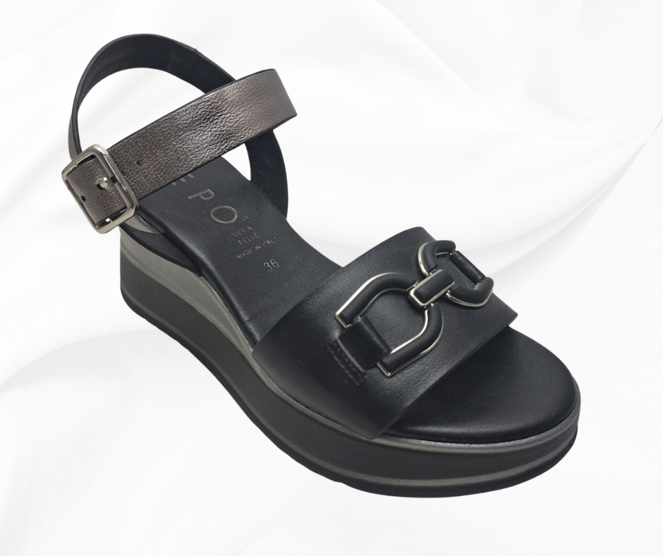 REPO 21215 NERO sandalo comodo donna con zeppa