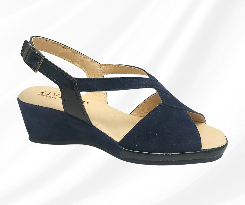 ZIVIANI 5098 BLU sandalo molto comodo in camoscio con zeppa