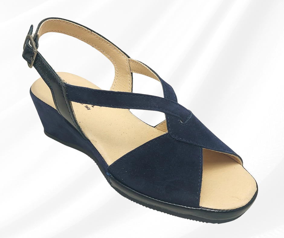 ZIVIANI 5098 BLU sandalo molto comodo in camoscio con zeppa