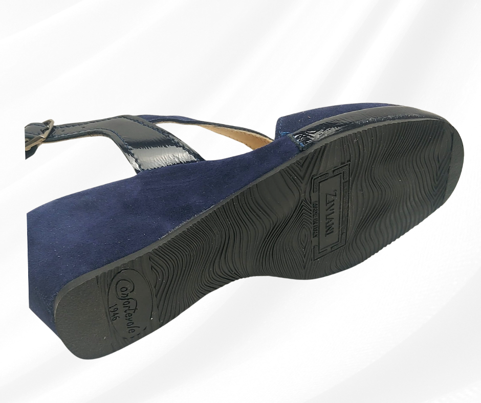 ZIVIANI 5098 BLU sandalo molto comodo in camoscio con zeppa