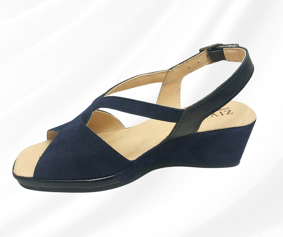 ZIVIANI 5098 BLU sandalo molto comodo in camoscio con zeppa