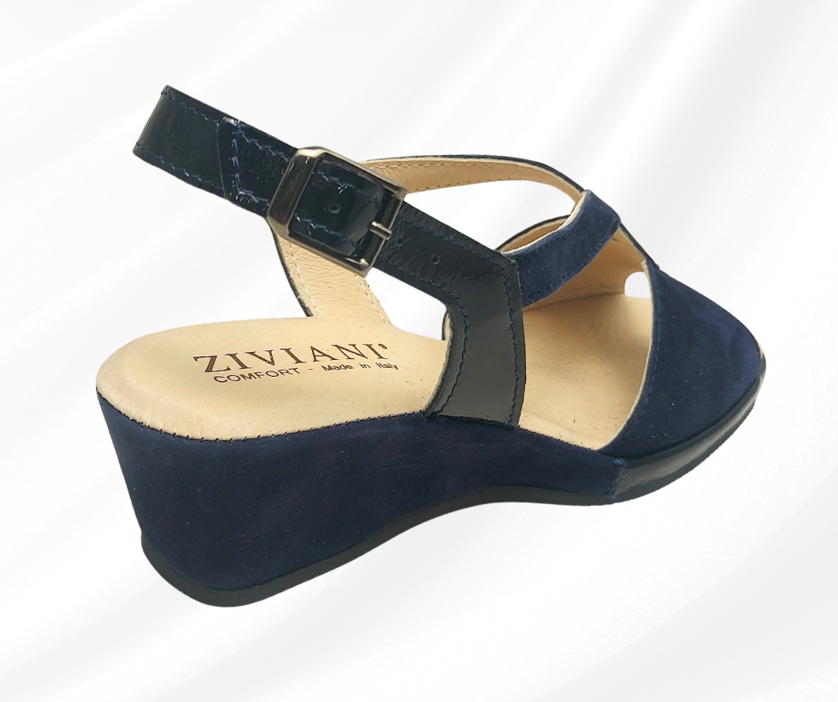 ZIVIANI 5098 BLU sandalo molto comodo in camoscio con zeppa
