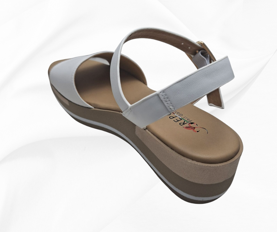 REPO 85222 BIANCO SANDALO COMODO DONNA IN PELLE CON ZEPPA