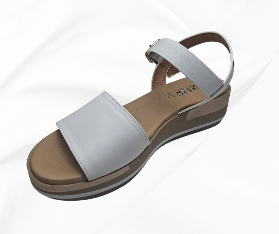 REPO 85222 BIANCO SANDALO COMODO DONNA IN PELLE CON ZEPPA