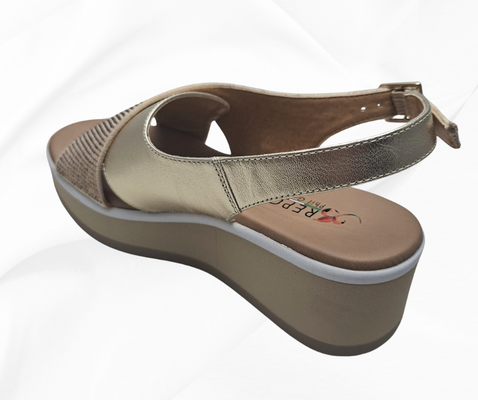 REPO 84228 PLATINO sandalo comodo donna in pelle con zeppa