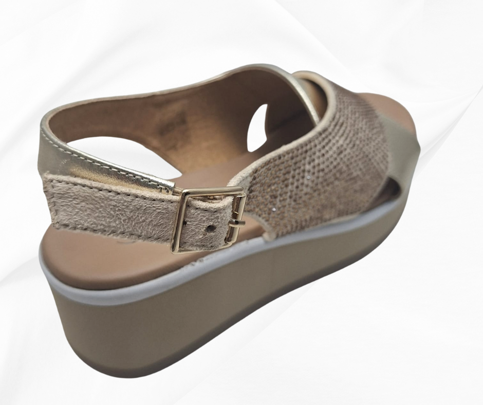 REPO 84228 PLATINO sandalo comodo donna in pelle con zeppa