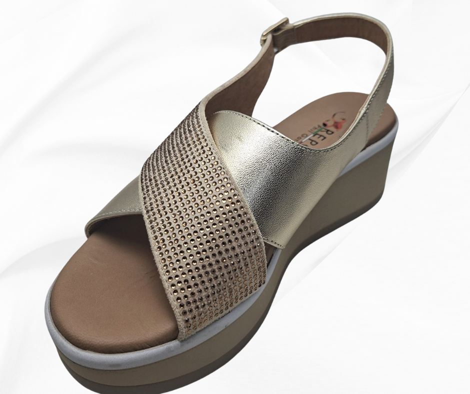 REPO 84228 PLATINO sandalo comodo donna in pelle con zeppa