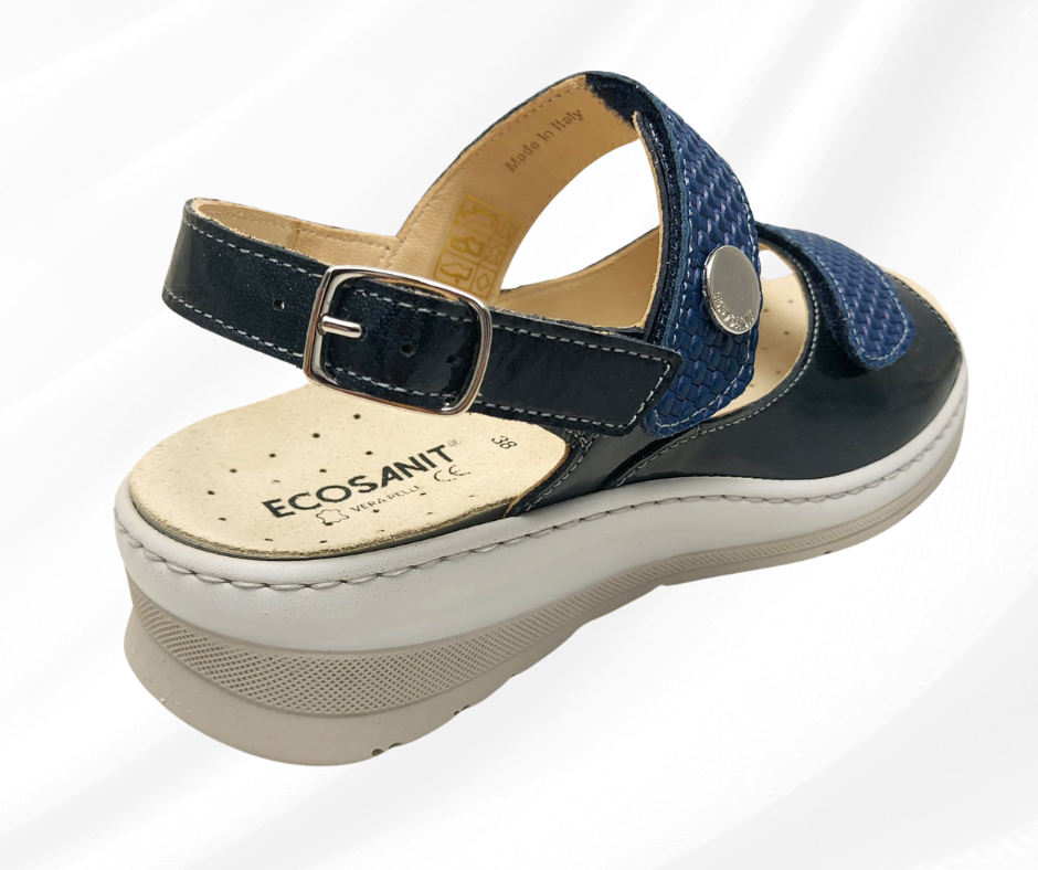 ECOSANIT BLANCO RETTIL BLU sandalo molto comodo predisposto per plantari con stretch