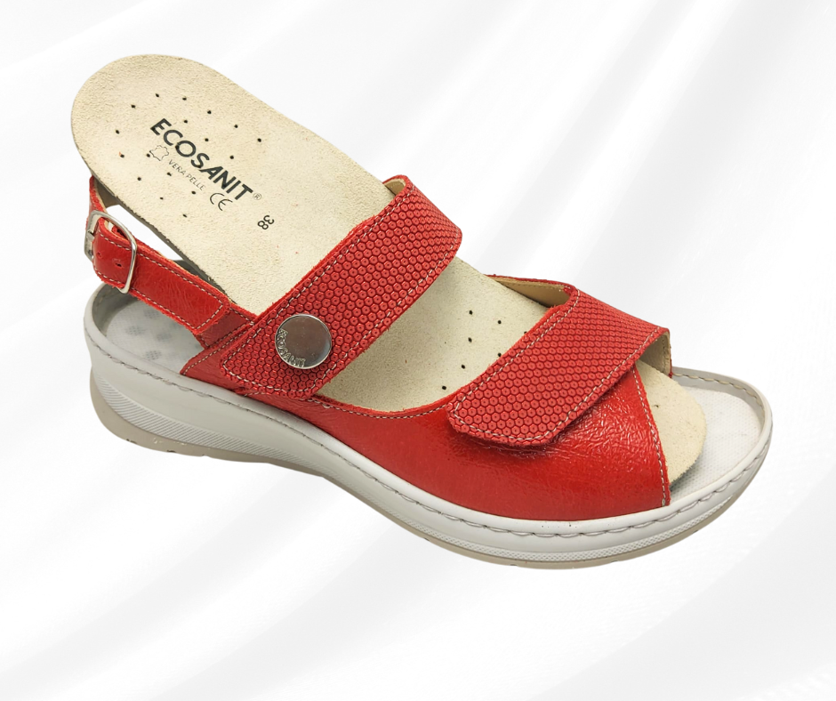 ECOSANIT BLANCO VERNICE ROSSO sandalo molto comodo predisposto per plantari con stretch