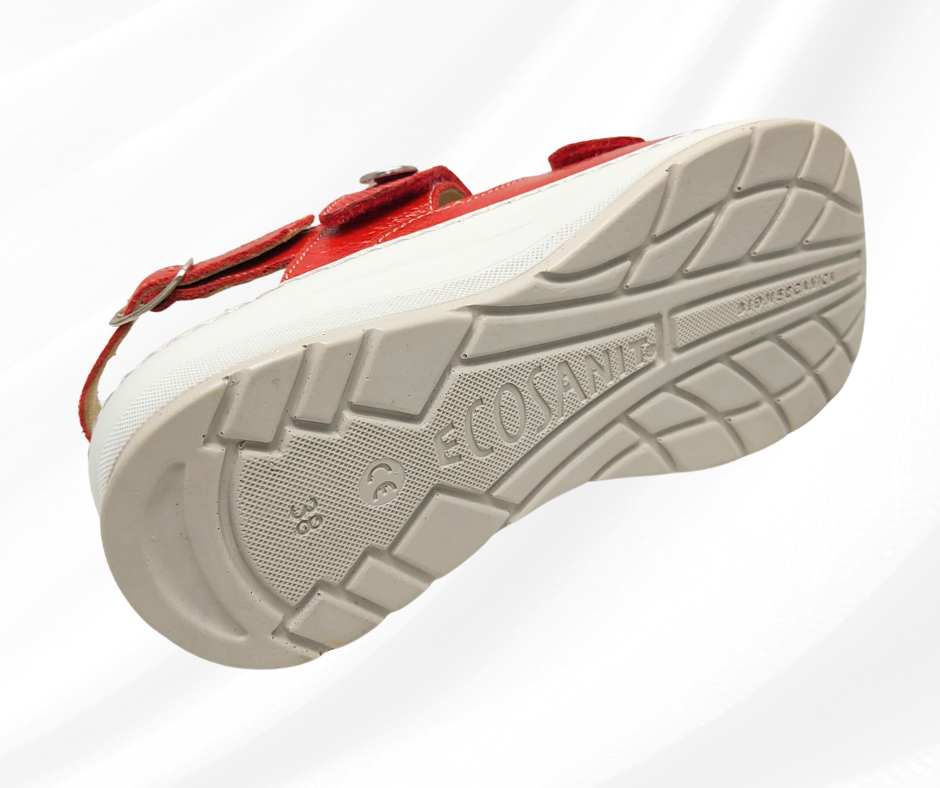 ECOSANIT BLANCO VERNICE ROSSO sandalo molto comodo predisposto per plantari con stretch