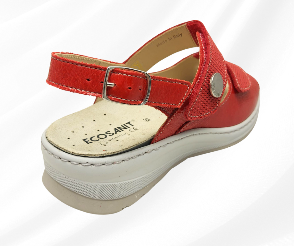 ECOSANIT BLANCO VERNICE ROSSO sandalo molto comodo predisposto per plantari con stretch
