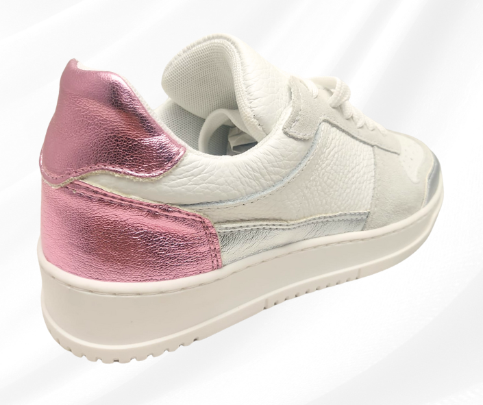 CMC DB250 ARGENTO ROSA sneaker comoda donna in pelle con lacci con planatre estraibile