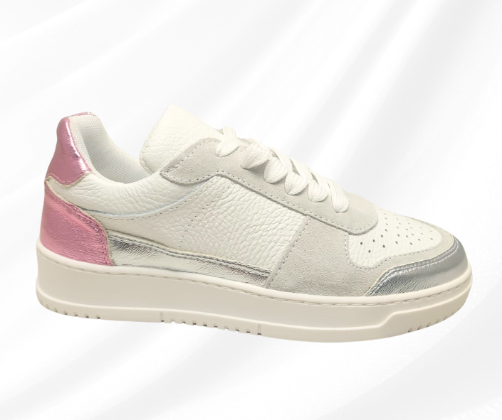 CMC DB250 ARGENTO ROSA sneaker comoda donna in pelle con lacci con planatre estraibile