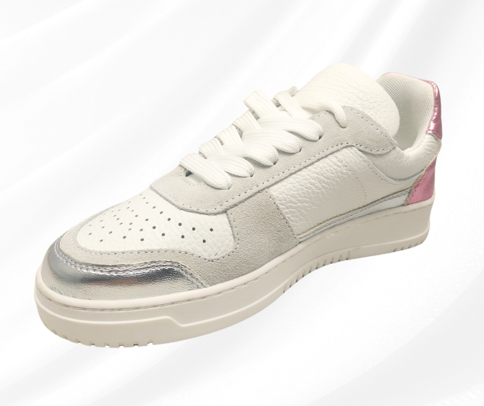 CMC DB250 ARGENTO ROSA sneaker comoda donna in pelle con lacci con planatre estraibile