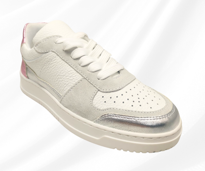 CMC DB250 ARGENTO ROSA sneaker comoda donna in pelle con lacci con planatre estraibile