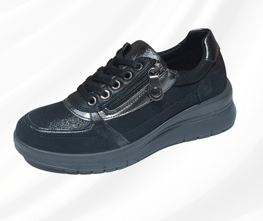 Scarpa comoda con lacci e lampo Enval Soft 22709 NERO
