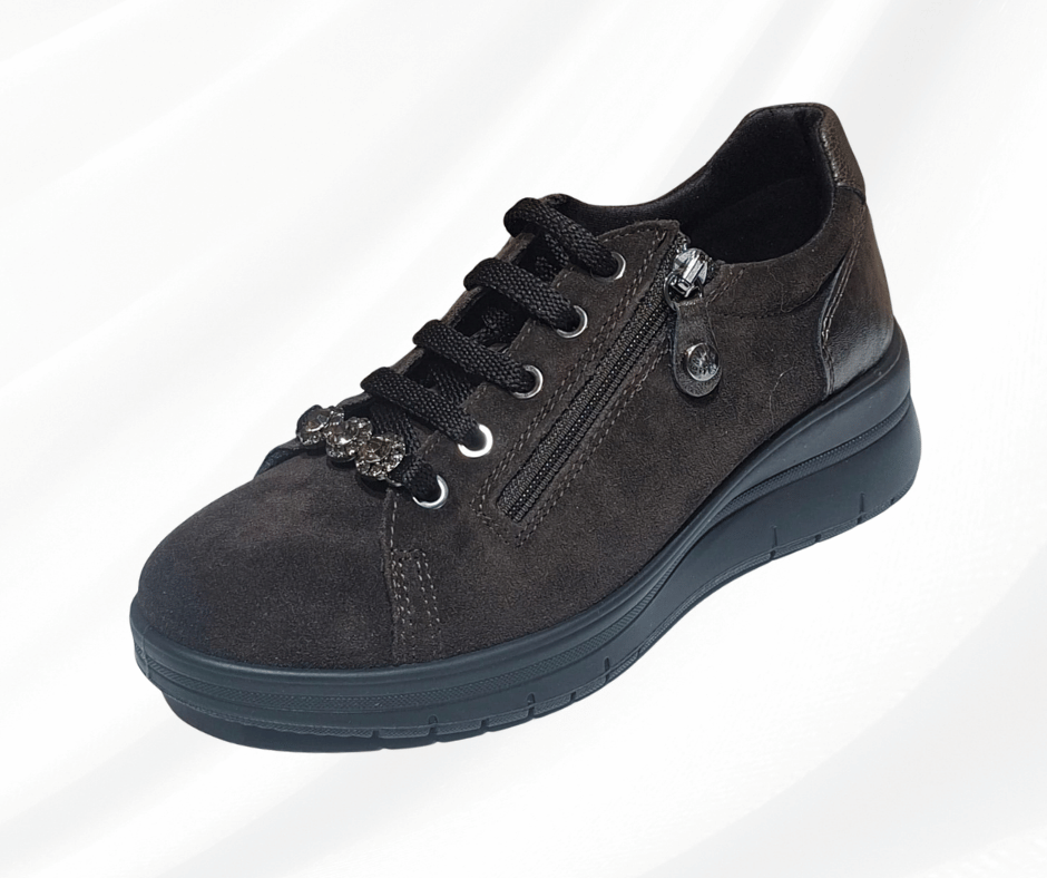Scarpa comoda con lacci e lampo Enval Soft 22710 testa di moro
