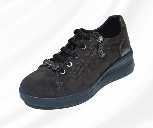 Scarpa comoda con lacci e lampo Enval Soft 22710 testa di moro