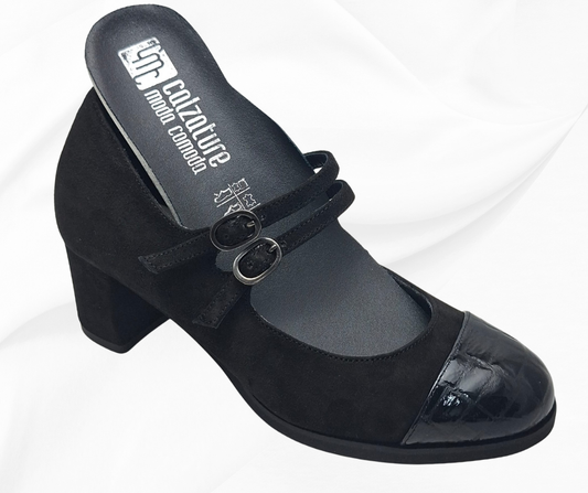 CMC 2466 NERO scarpa molto comoda con tacco e cinturino