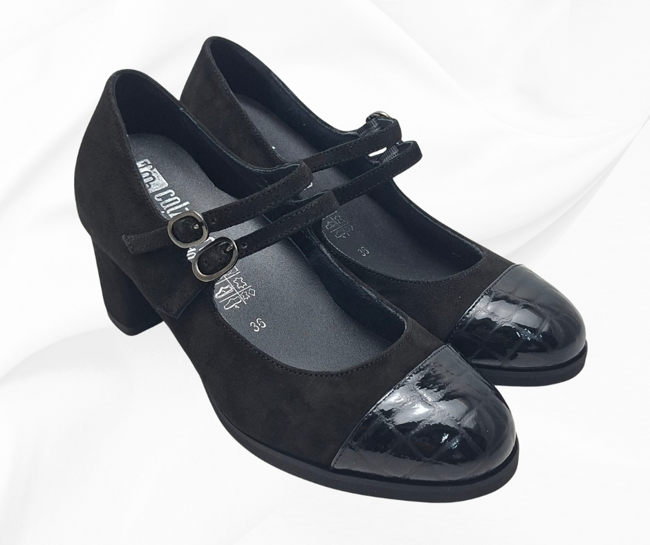 CMC 2466 NERO scarpa molto comoda con tacco e cinturino