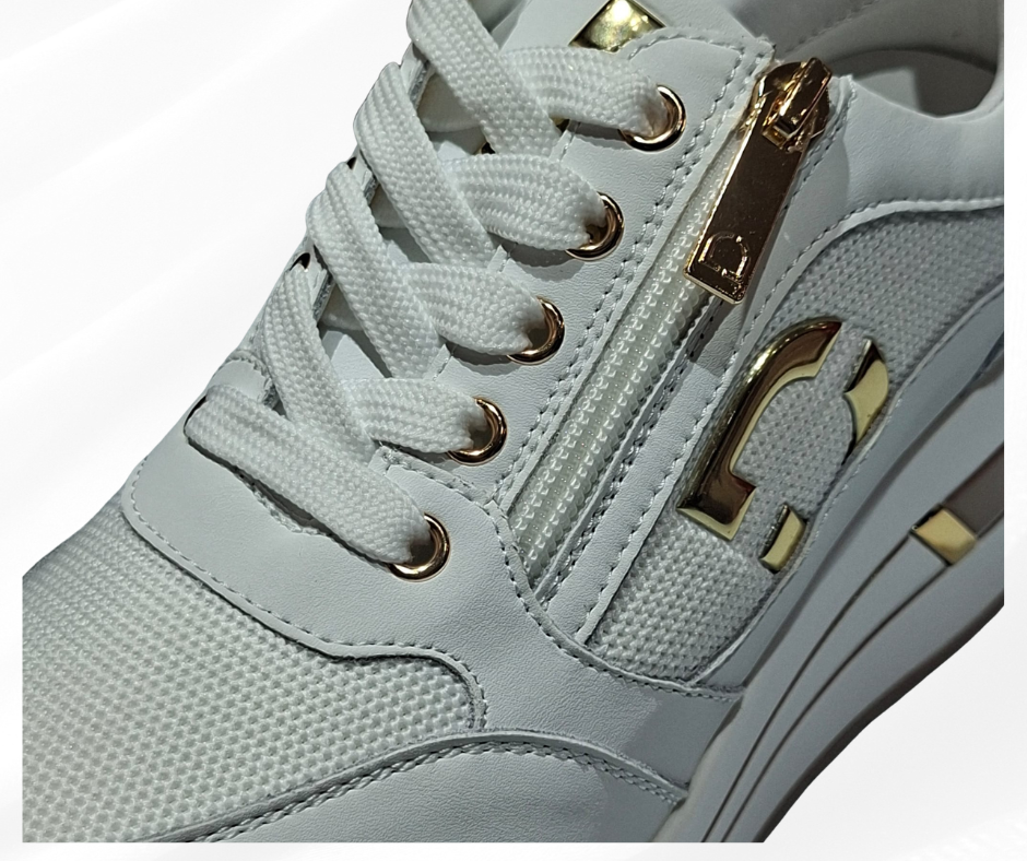 Sneaker donna casual con zeppa alta 5 cm DONNA SERENA 5111 BIANCO PLATINO