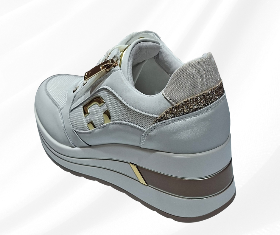 Sneaker donna casual con zeppa alta 5 cm DONNA SERENA 5111 BIANCO PLATINO