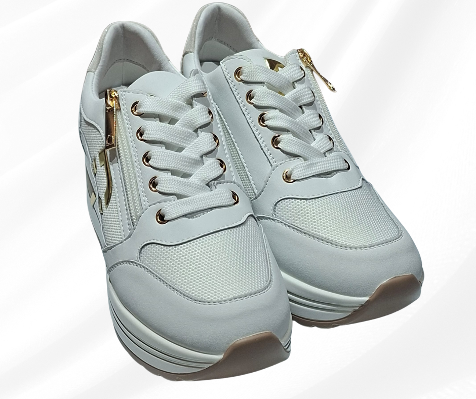 Sneaker donna casual con zeppa alta 5 cm DONNA SERENA 5111 BIANCO PLATINO