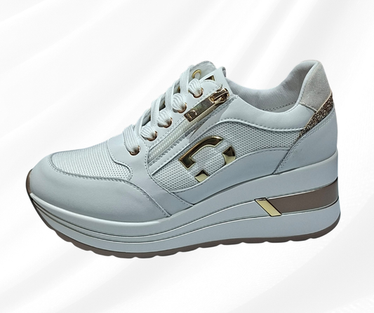 Sneaker donna casual con zeppa alta 5 cm DONNA SERENA 5111 BIANCO PLATINO