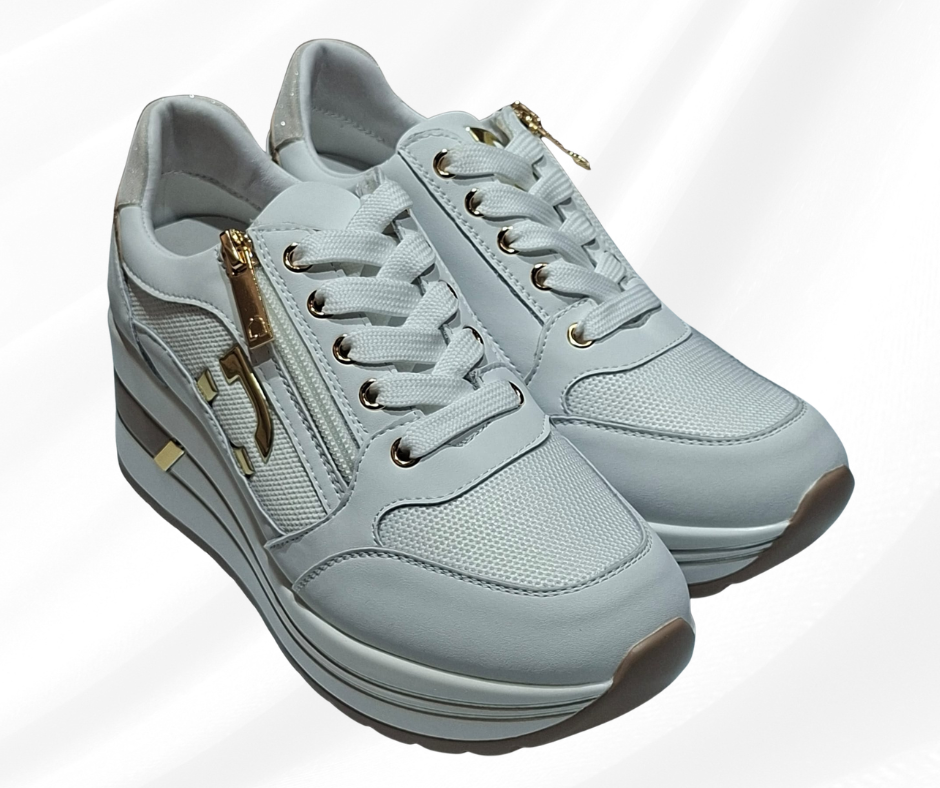 Sneaker donna casual con zeppa alta 5 cm DONNA SERENA 5111 BIANCO PLATINO