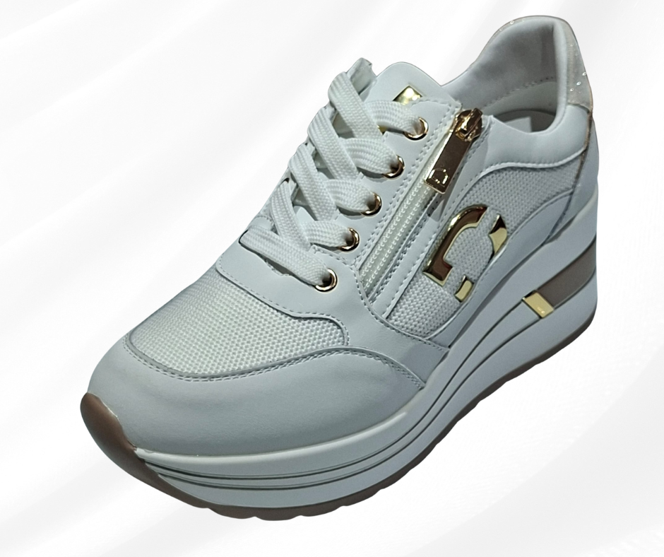 Sneaker donna casual con zeppa alta 5 cm DONNA SERENA 5111 BIANCO PLATINO