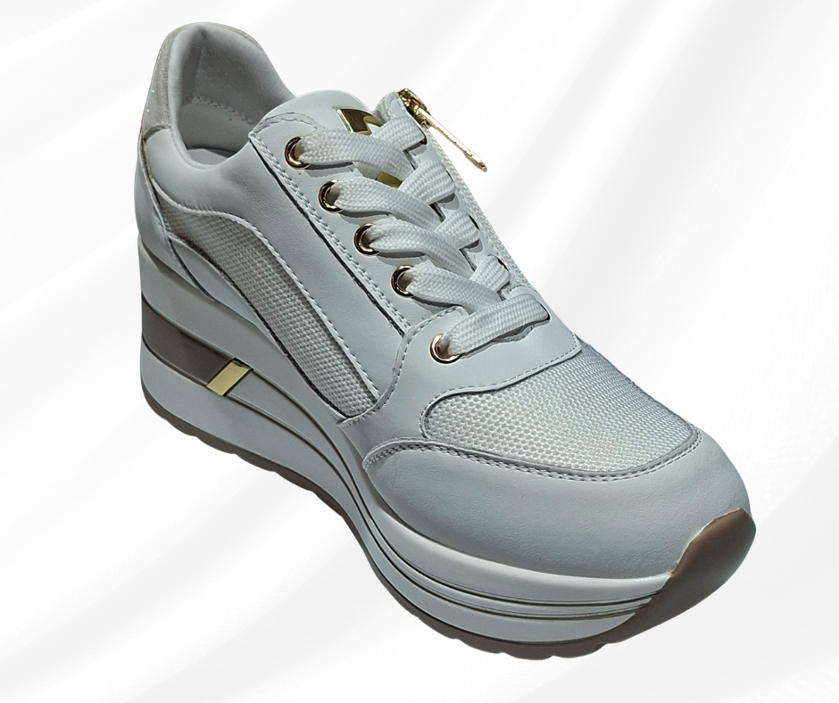 Sneaker donna casual con zeppa alta 5 cm DONNA SERENA 5111 BIANCO PLATINO