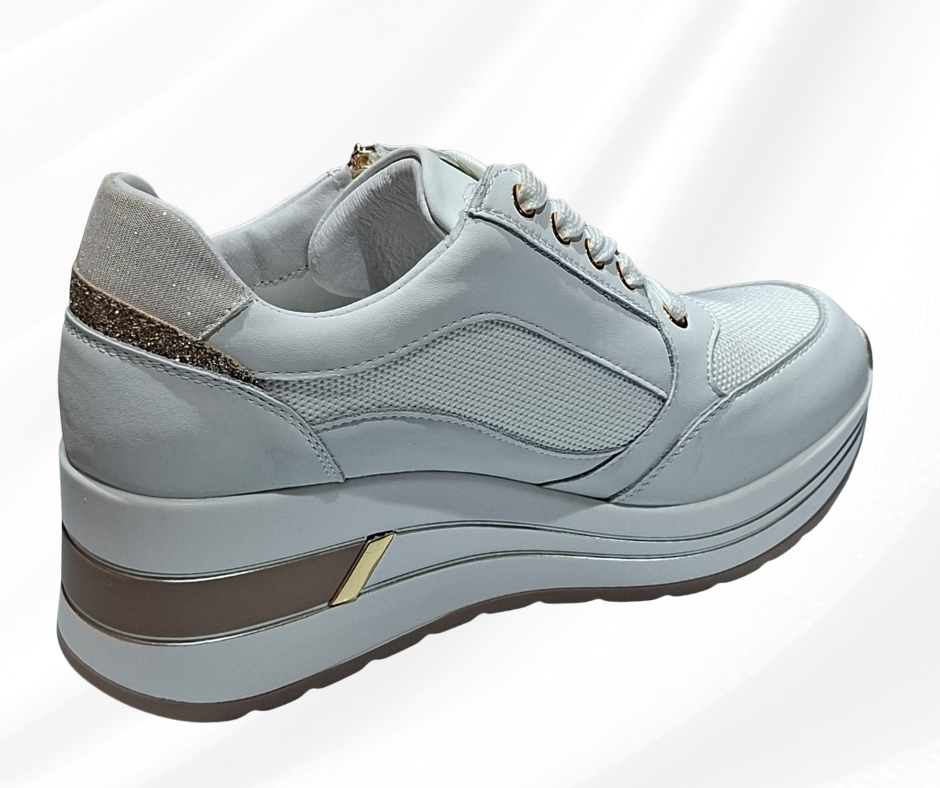 Sneaker donna casual con zeppa alta 5 cm DONNA SERENA 5111 BIANCO PLATINO