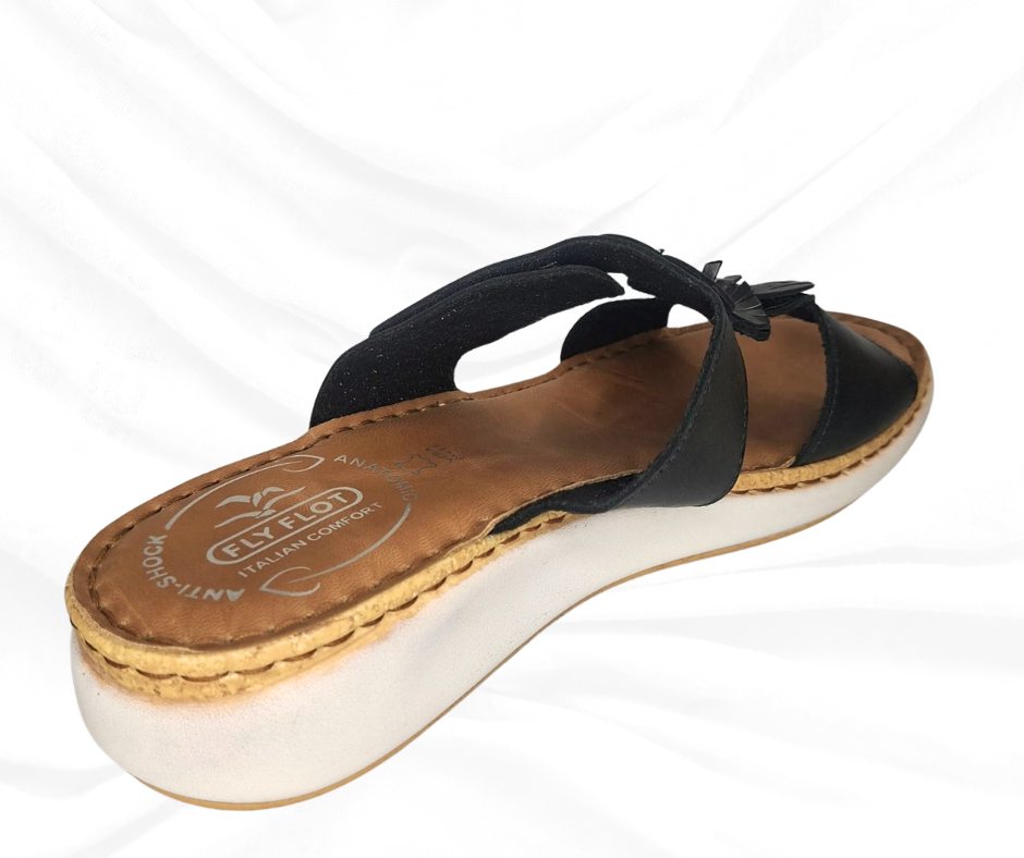 Ciabatta comoda in pelle G46 MG NERO Fly Flot