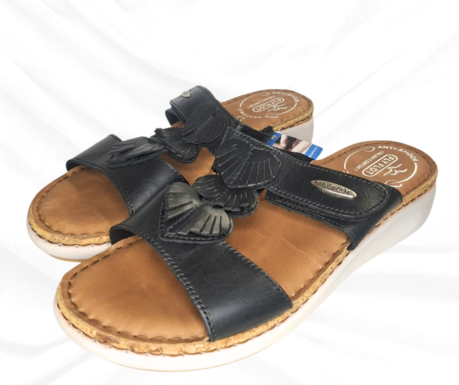 Ciabatta comoda in pelle G46 MG NERO Fly Flot