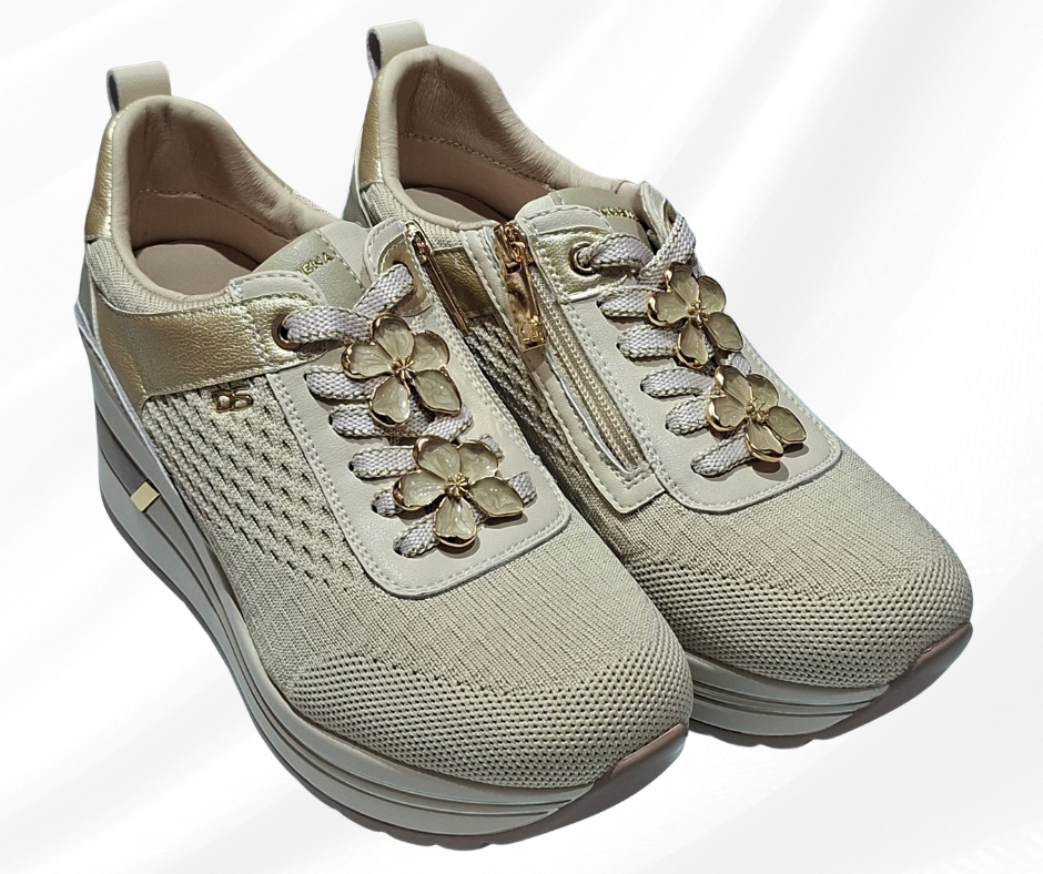 Sneaker donna casual con zeppa alta 5 cm DONNA SERENA 6037 platino