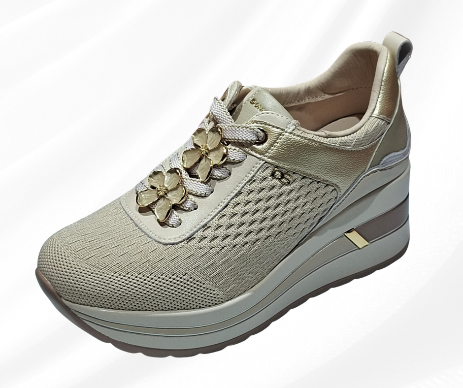 Sneaker donna casual con zeppa alta 5 cm DONNA SERENA 6037 platino