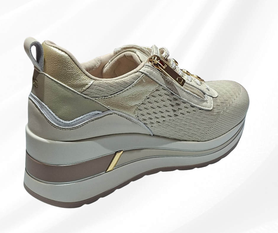 Sneaker donna casual con zeppa alta 5 cm DONNA SERENA 6037 platino