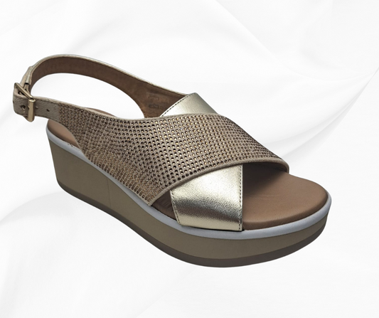 REPO 84228 PLATINO sandalo comodo donna in pelle con zeppa