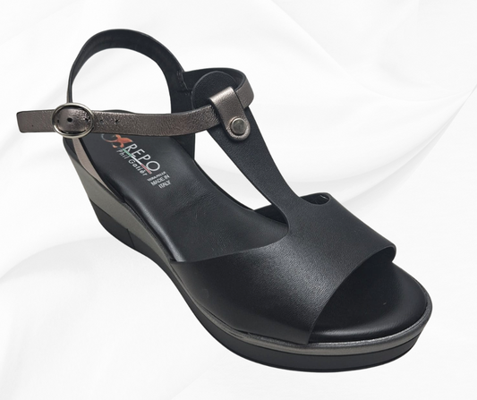 REPO 85248 NERO SANDALO COMODO DONNA CON ZEPPA E CINURINO