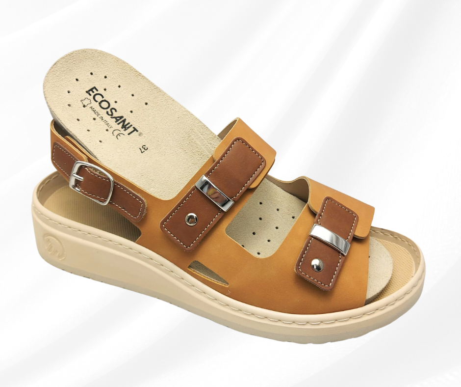 ECOSANIT ACTIVE NABUK CAMEL sandalo molto comodo predisposto per plantari con stretch