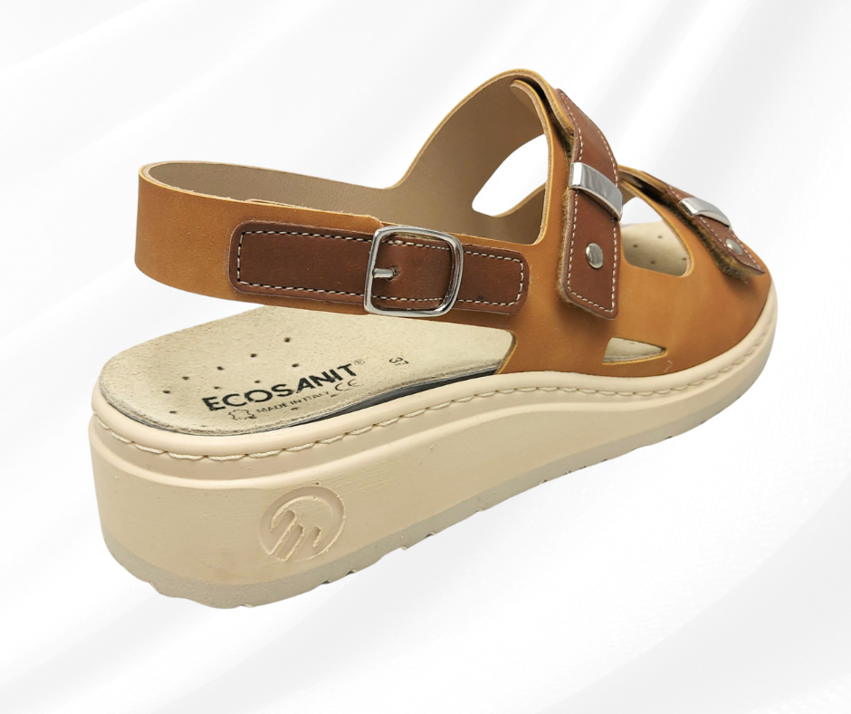 ECOSANIT ACTIVE NABUK CAMEL sandalo molto comodo predisposto per plantari con stretch