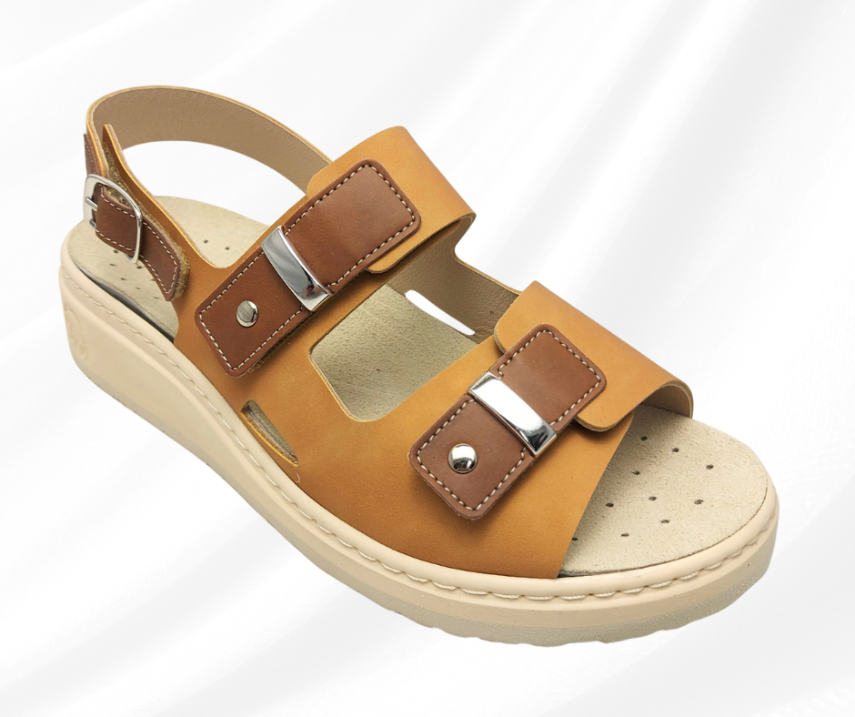 ECOSANIT ACTIVE NABUK CAMEL sandalo molto comodo predisposto per plantari con stretch