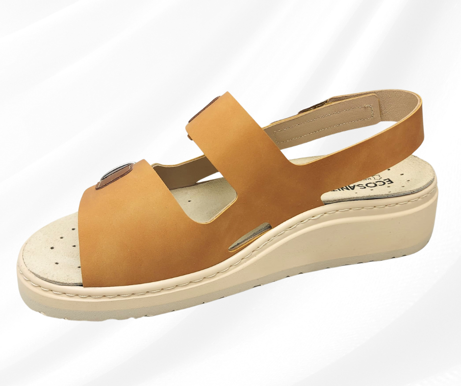 ECOSANIT ACTIVE NABUK CAMEL sandalo molto comodo predisposto per plantari con stretch