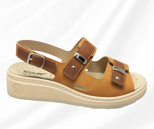 ECOSANIT ACTIVE NABUK CAMEL sandalo molto comodo predisposto per plantari con stretch