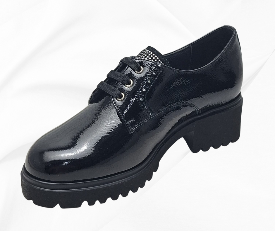 MARAL G006 NAPLAK NERO Scarpe stringate nere lucide con suola robusta